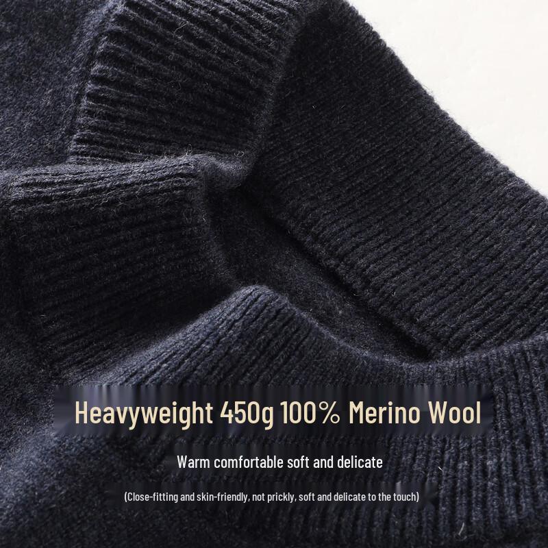 JOW Men's 450g 100% Pure Wool Thickened Half-High Collar Pullover Sweater