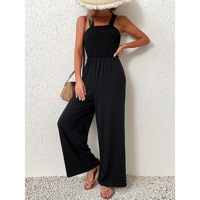 Solid Color Suspender Wide Leg Jumpsuit Pure Color Suspender Wide Leg Jumpsuit