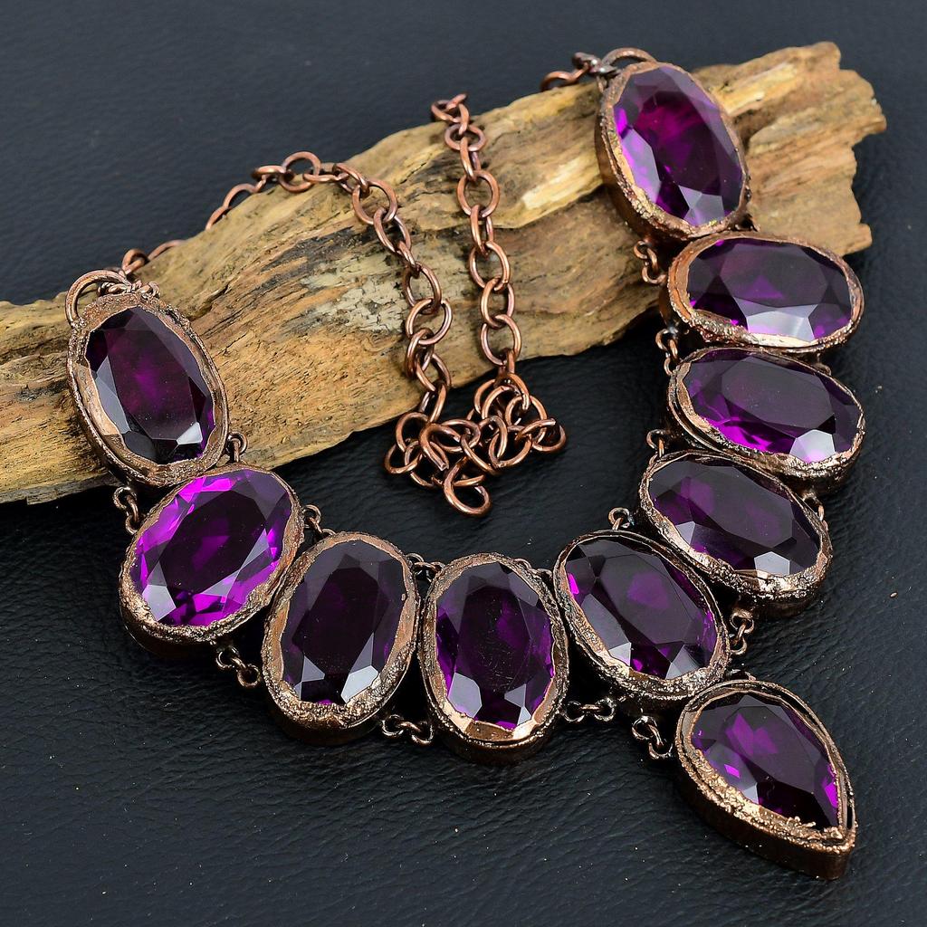 Pink Amethyst Necklace, Copper Electroformed Necklace Handmade Gemstone Jewelry, Gifts For Wife Brand New Necklace