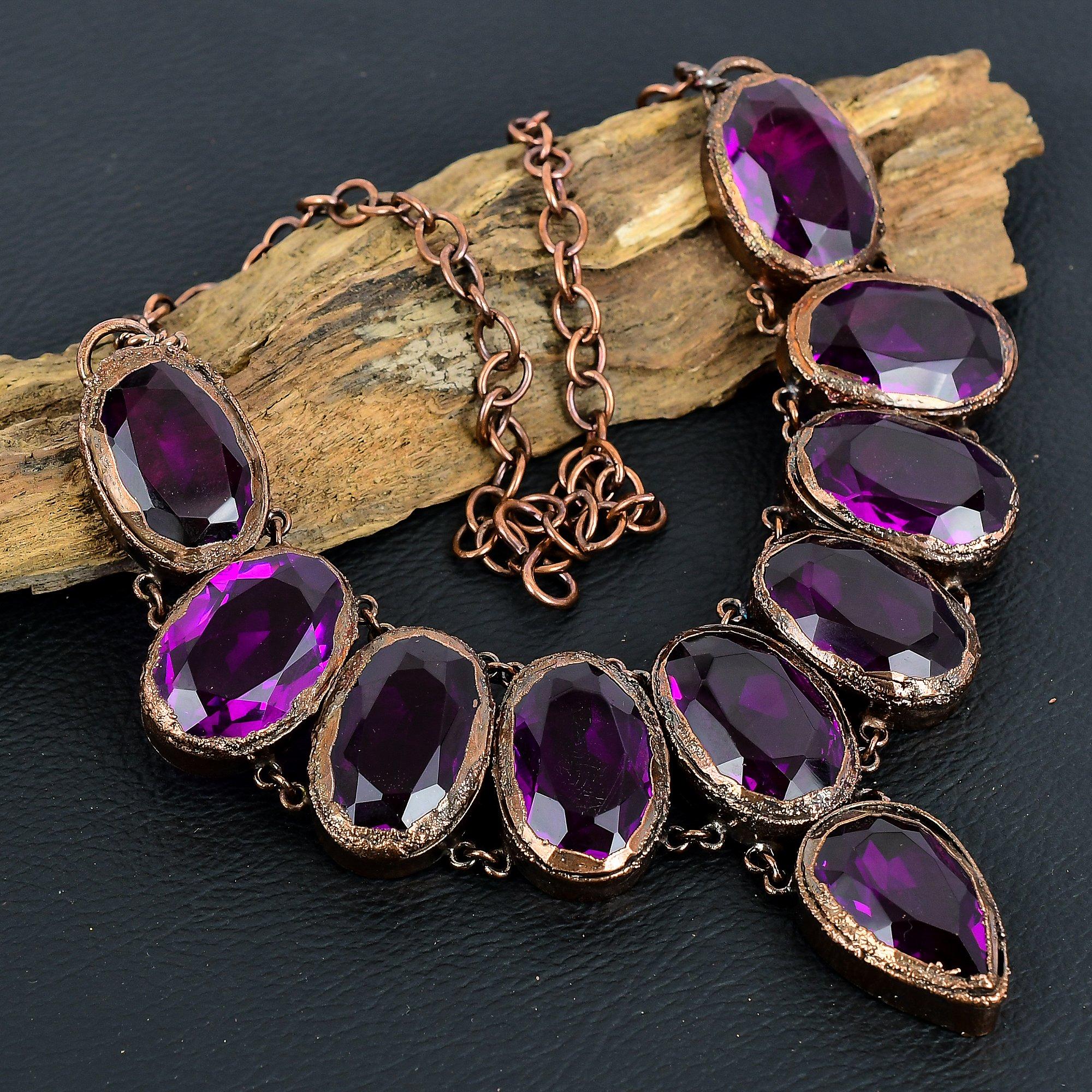 

Ожерелье из розового аметиста, Ожерелье из электроформованной меди, Украшения из драгоценных камней ручной работы, Подарки для жены Совершенно новое ожерелье