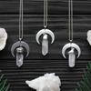 Personality Silver Color Crescent Transparent Crystal Column Pendant Necklaces for Woman Men Collarbone Chain Sorceress Jewelry