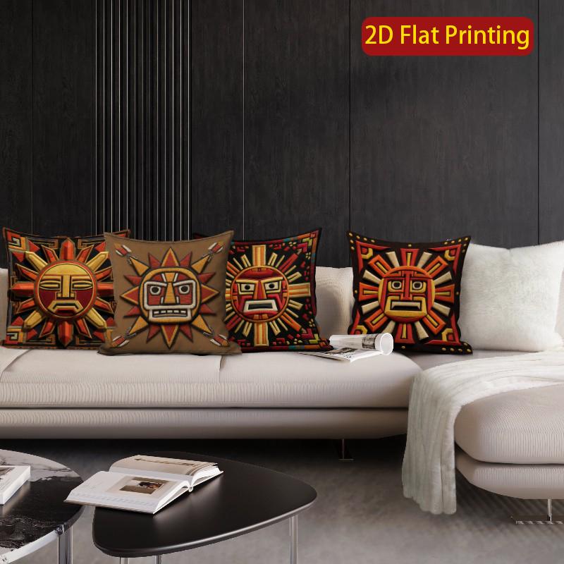 2D Aztec Sun God Embossed Style Pillow Covers Pattern Cushion Cover Suitable For Sofa Bedroom Car Pillow Cover
