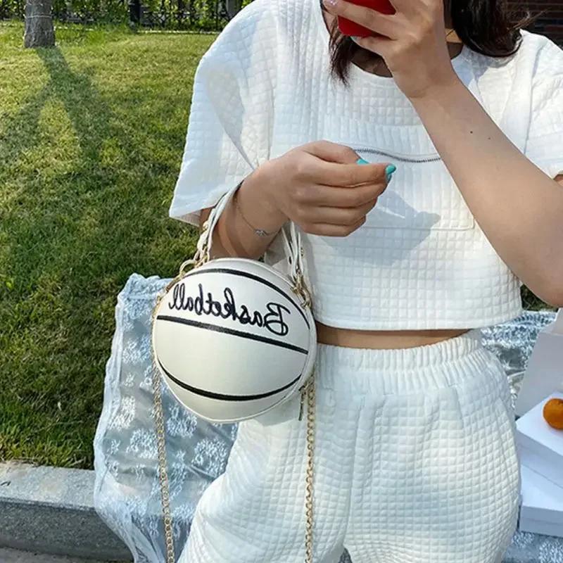 PU Basketball Women's Bag New Network Red Football Bag Personalized Fun Pink Basketball Bag Ins Versatile Chain Shoulder Bag