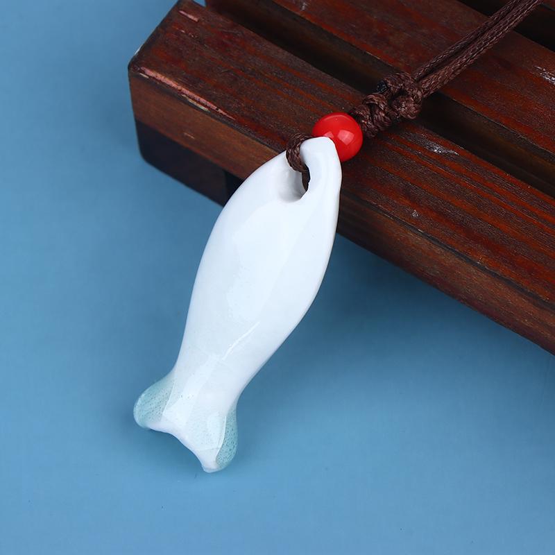 Chinese Stijl Keramische Visfluit Kettingen Hanger Gladde Handgemaakte Fluit Delicieuze Bedel Ketting Unisex Trui Ketting