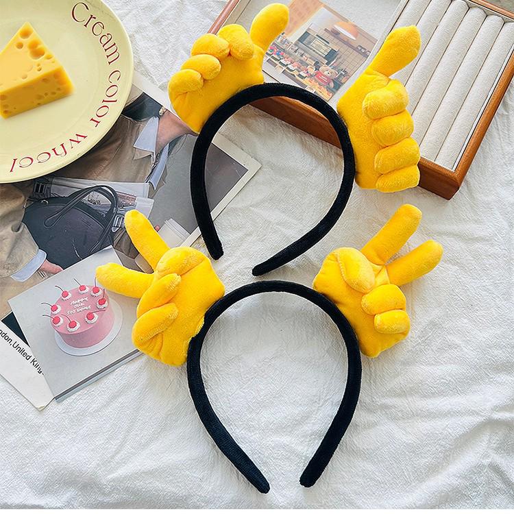 Cartoon Thumbs Up Heart Shaped Plush Headband for Photos & Face Washing