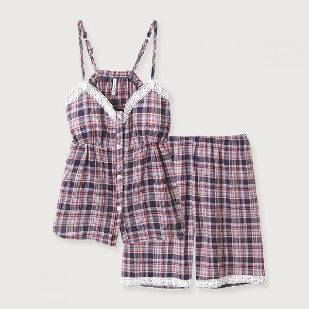 Lunaluz Women S Berry Check Cotton Bra Cup camiSole Two Piece pajamaS purple check/free