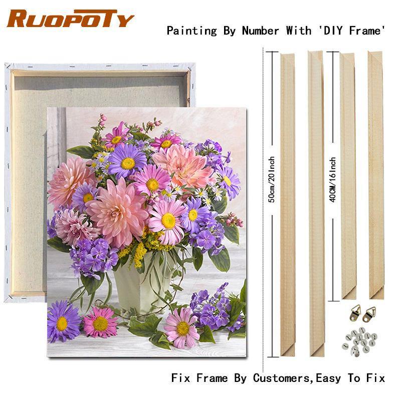 RUOPOTY DIY Frame Picture By Numbers Tower Wall Art On Canvas Acrylic Unique Gift Painting By Numbers Flower For Living Room