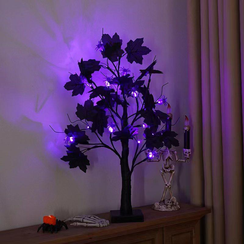 LED Purple Lighted Halloween Artificial Birch Tree Light DIY Black Branches Tabletop Lamp Spooky Home Party Festival Halloween Decor