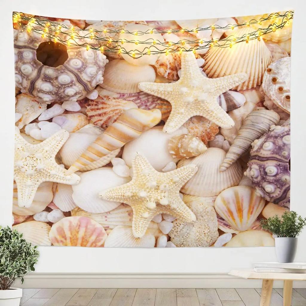 Starfish Seashells Tapestry Sea Creatures Tapestry Beach Blue Ocean Tapestry Wall Hanging Bedroom Living Room Dorm Decoration