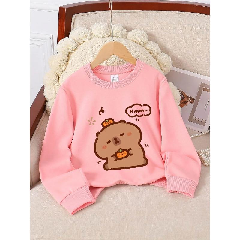 European sizes Kids' Crewneck Sweatshirt | Cute Bear With Pumpkin Hat, , Sportswear and Casual Wear, Soft and Comfortable, Clothing, Teenagers