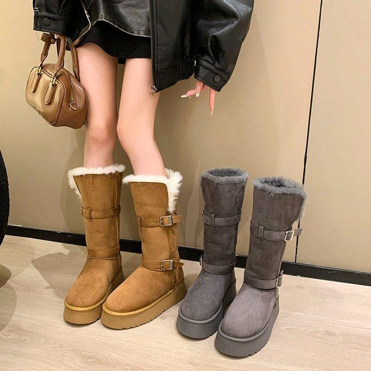 Snow Mountain Heater~ Leather Warm Two Wear Thick-soled Medium-high Snow Boots Women's New Plush Cotton Shoes In Winter