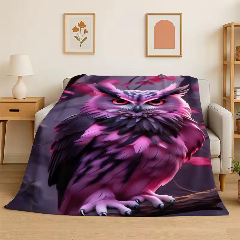 Colorful Owl Cute Bird Cartoon Flannel Blanket Soft Throw Blanket for Bedroom Living Room Bed Travel Camping Picnic Nap Cover