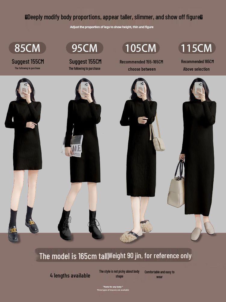 Autumn/Winter Women's Loose Long Sleeve Knit Dress with Half-High Neck