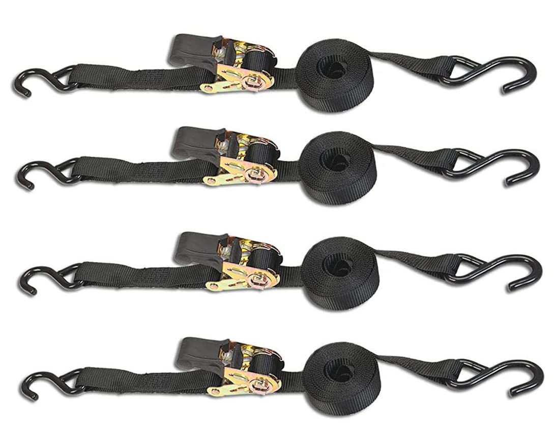 

Set of 4 Lashing Ratchet Down Cargo Securement 20cm Fixed Winding 800kg Breaking Load per Maximum Load Capacity Load Securement Belts for Moving and чорний