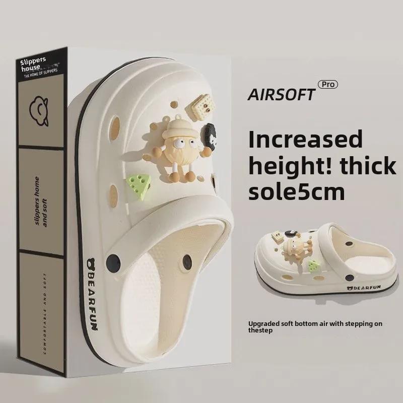 Summer Cartoon Slip-On Outdoor Slippers: Non-Slip Baotou Beach Shoes with Thick Soft Soles