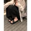 Sheepskin Cocoa Puffs, Rhinestones Pinched Feet, Thick-soled Beach Slippers, Women's Summer Cool Slippers, Outer Wear