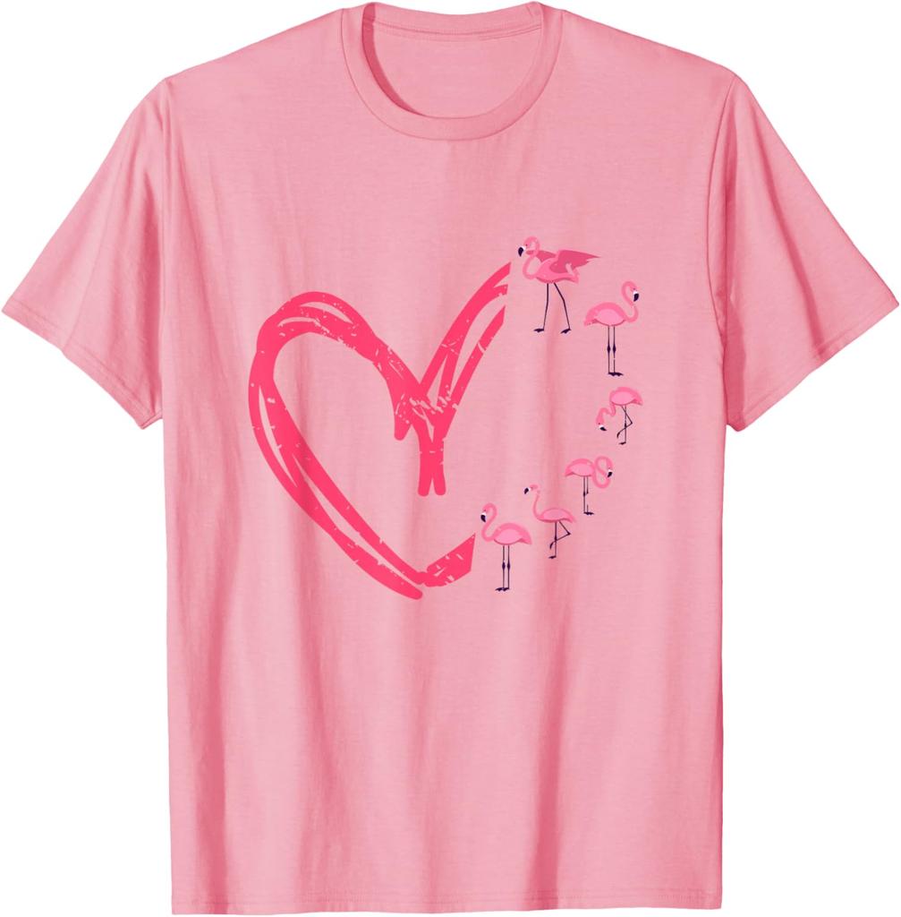 Flamingo Heart Graphic T-Shirt Casual Men's Short Sleeve Crewneck Cotton Tee Valentine Day