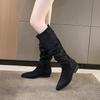 Fashion Vintage Women Knee High Boots Fashion Square Low Heel Shoes Concise Slip On Slim Long Botas De Mujer