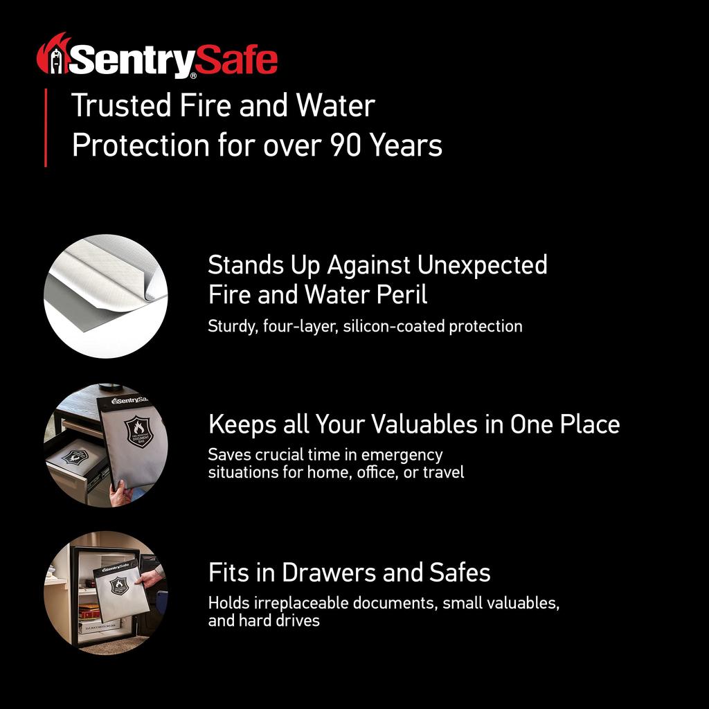 SENTRY Fireproof Bag for Home Fireproof and A4 Snap and Zipper Double Gray Safes, Water-Resistant, Size, Closure, Lock, (FBWLZ0)