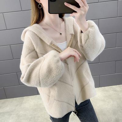Frauen Nachahmung Nerz Kaschmir Strickjacke Herbst Winter frauen Dicke Warme H Strickjacke Weibliche Mit Kapuze Gestrickte Pullover Jacke