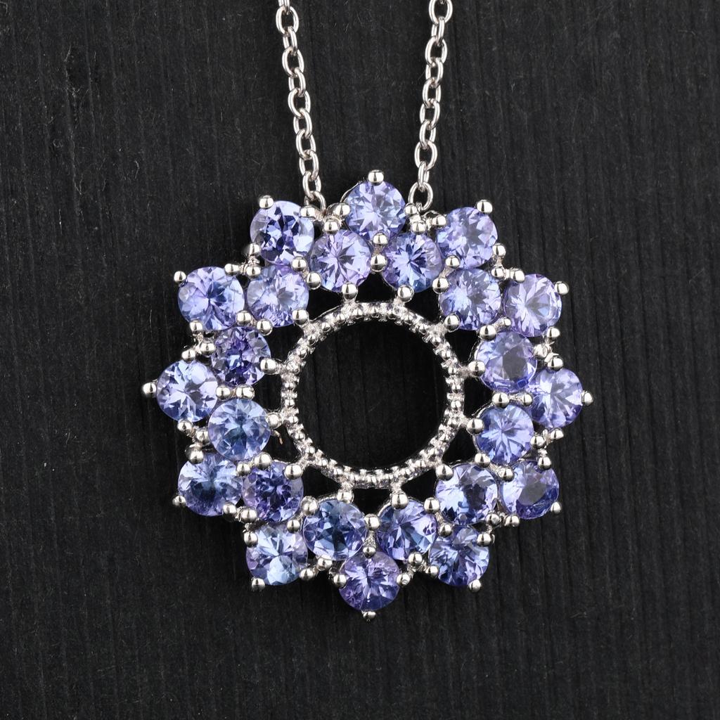 Natural Tanzanite Pendant 925 Sterling Silver Rhodium Plated Round Gemstone Handmade Fine Jewelry Gift for Her