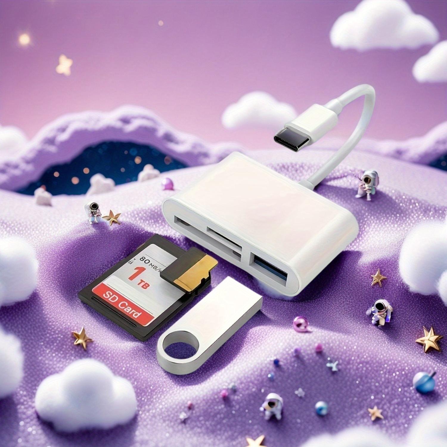 

USB C 1/2 шт. Картридер 3 в 1 для iPhone 15 Pro iPad Mac Android, SD TF Micro SD USB флэш-накопитель адаптер OTG передача данных 1PC белый