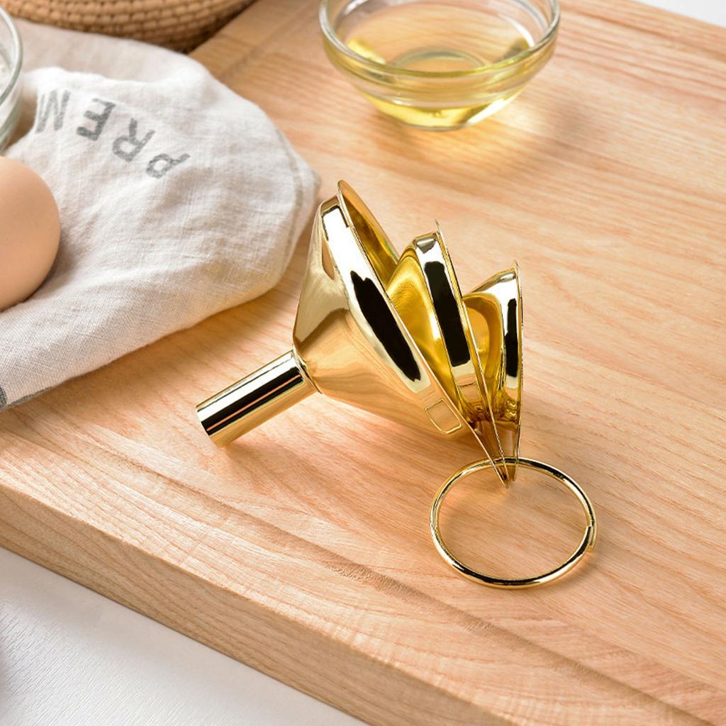 3ks/sada Zlatý nerezový trychtýř pro plnění malých lahviček a nádobek Domácí kuchyňský nástroj