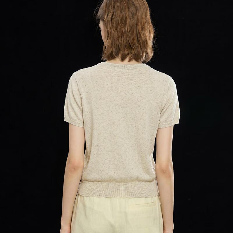 Wudao French Vacation Tencel Linen Y-Neck Knit T-Shirt