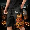 Men Drawstring Multi Pocket Cargo Shorts with Halloween Pumpkin and Bat Print Loose Fit Comfortable Design for Daily Wear