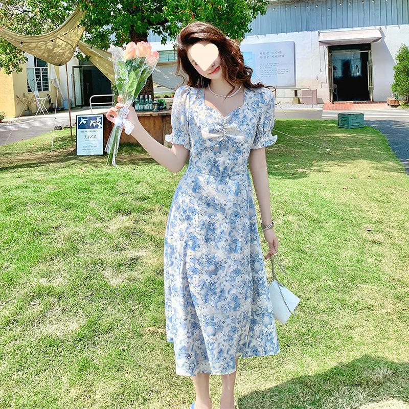 Small dress flavor British dress dress dress split summer dress floral hot mom