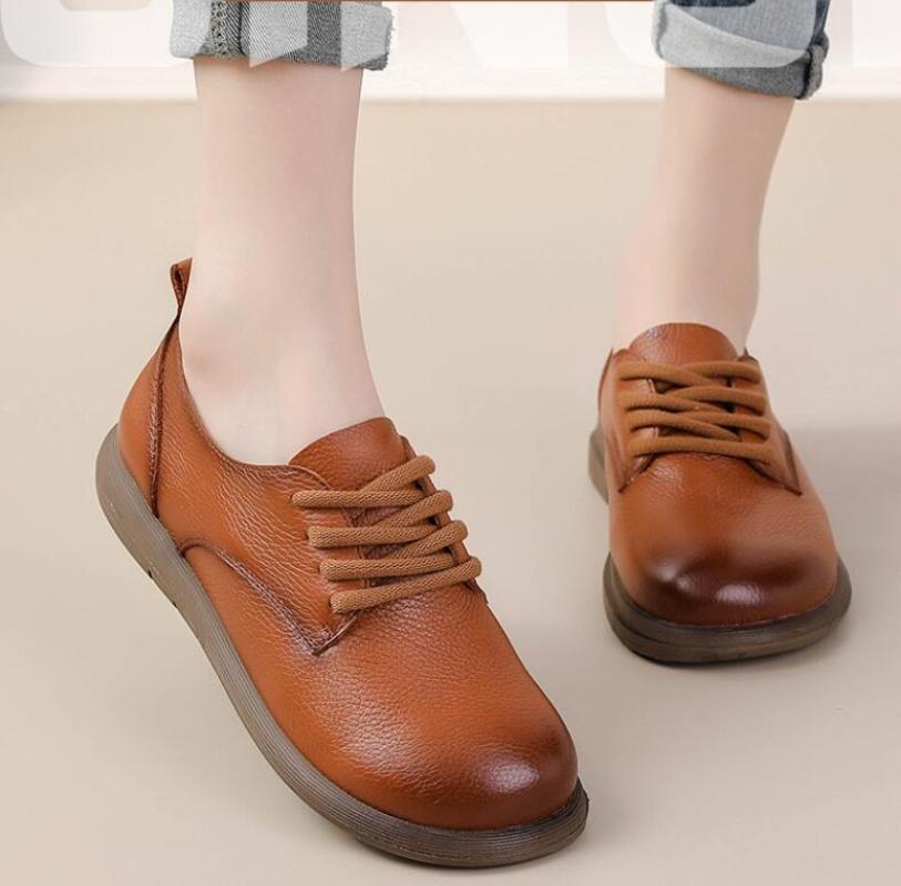 Damskie Buty Codzienne Płaskie Mokasyny Damskie Skóra Krowia Skóra Naturalna Sznurowane Rozmiar 35-41