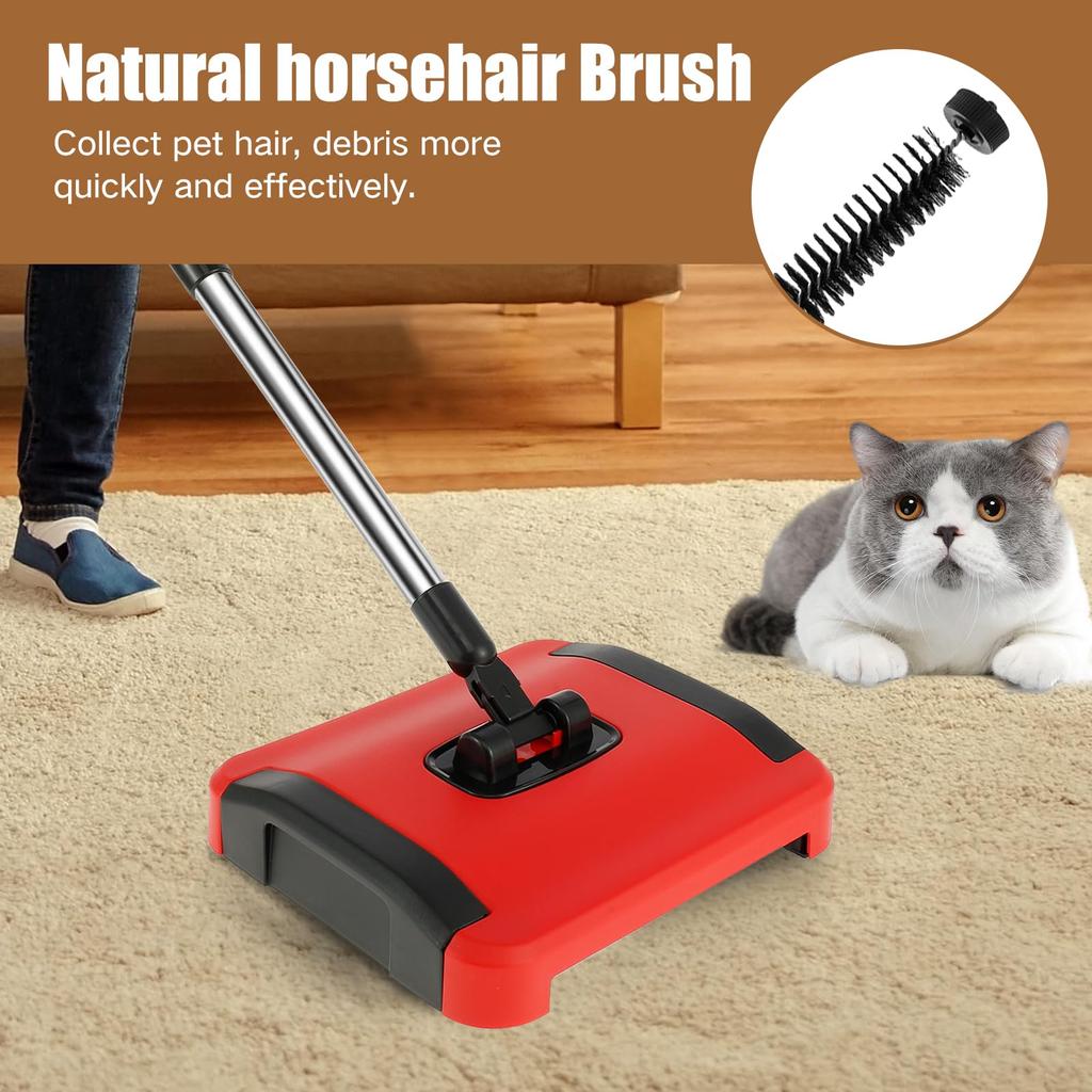Non-Electric Carpet Broom Sweeper Efficient Hand Push Carpet Sweeper Rug Roller Brush Push for Cleaning Pet Hair Loose Debris