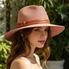 Women Jazz Hat Wide Brim Faux Leather Belt Decor Beach Straw Hat Adjustable Size UV Protection Foldable Summer Hat