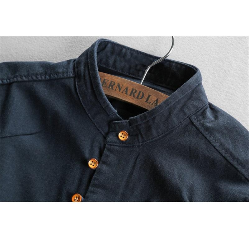 Spring Men's Casual Linen Shirt Retro Chinese Style Thin Stand-up Collar Slim Cotton And Linen Shirt
