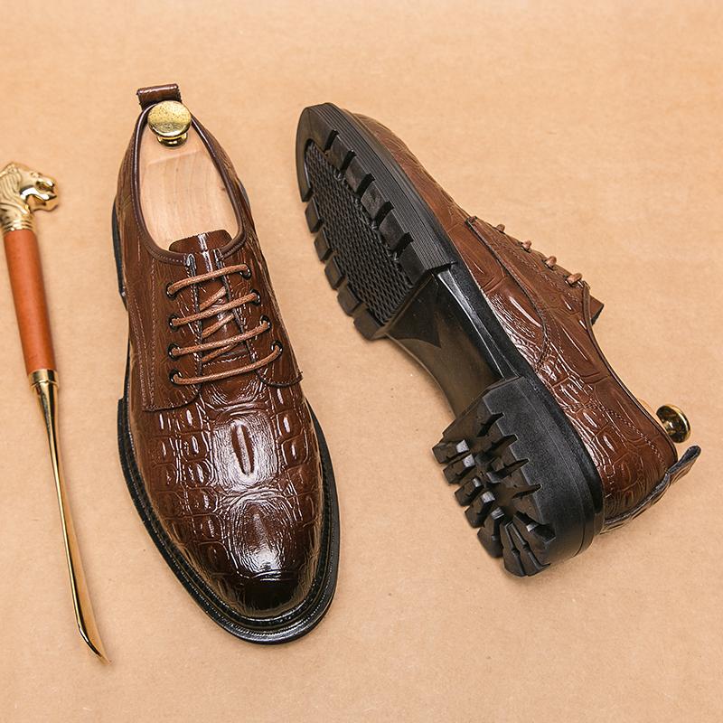 Fashion Men's Fashion Genuine Leather British Style Thick Bottom Work Shoes Classic Lace Up Comfortable Anti Slip Big Head Leather Shoes