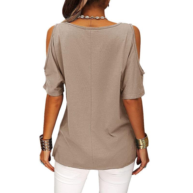 Off Shoulder Large Size Fashion Women Blouse Loose Casual Short Sleeve T-shirt for Women Solid Color O Neck Sweet Simple Office Basic Sweet Shirts