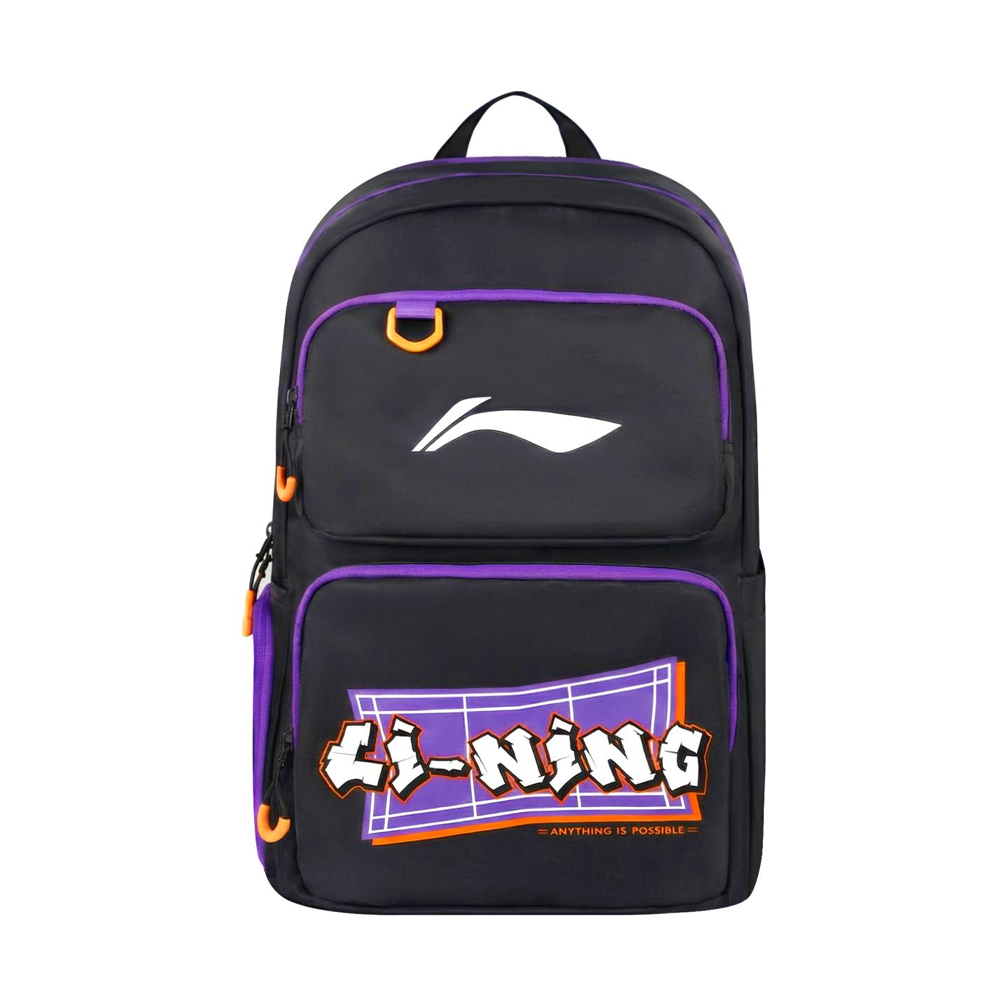 Li Ning Polyester Backpack Unisex Black Purple ABSW231-1
