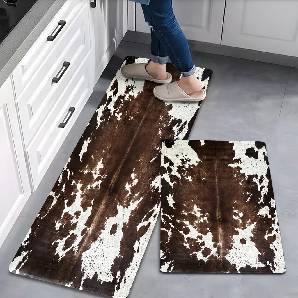 1PC Cowhide Pattern Kitchen Rug Non-Slip Door Mats Pop design Bathroom Rug Bath Mat Carpet for Home Sink Laundry Decor