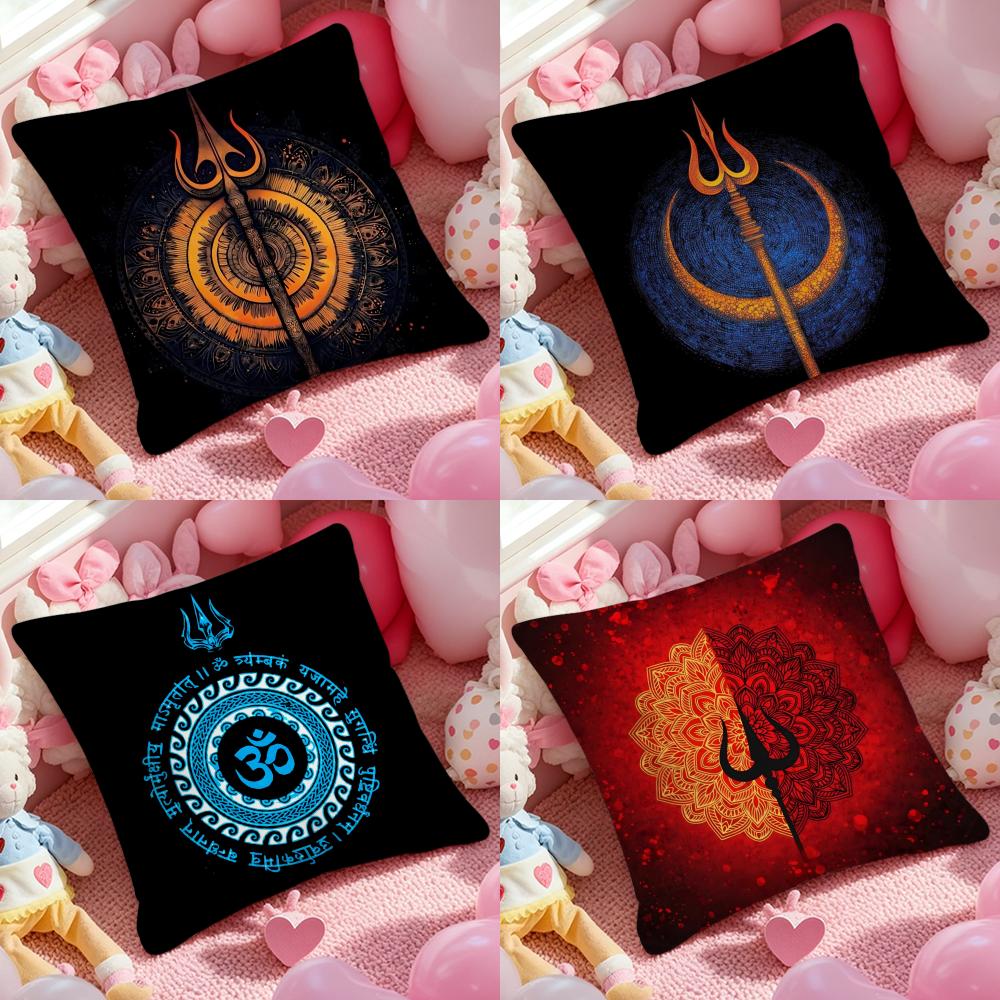 The S-Shiva T-Trident Pillow Case Soft Plush Fabric Double-Sided Printed Cushion Cover Warm Winter Sofa Pillow Case