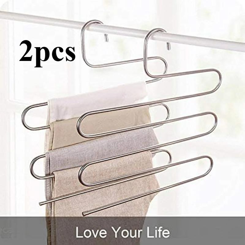 

5-Layer S-Shaped Stainless Steel Pants Hanger - Multi-Functional Clip Rack for Closet Clothes Storage