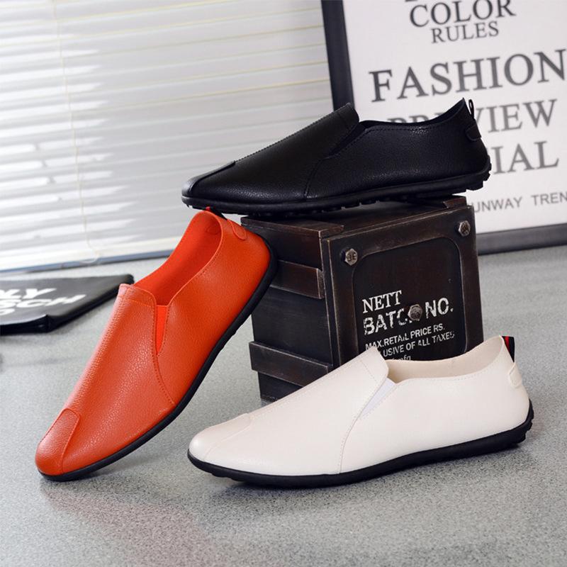 

New spring and summer pu Doudou shoes fashion trend casual soft sole men s Doudou shoes lazy one pedal men s shoes 39 білий