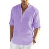 Men's Cotton Linen Long Sleeve Shirt Stand Collar Relaxed Fit Casual Holiday Top