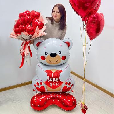 Oso de amor con globo base, fiesta romántica de San Valentín, confesión, propuesta, aniversario, noche sorpresa, accesorios