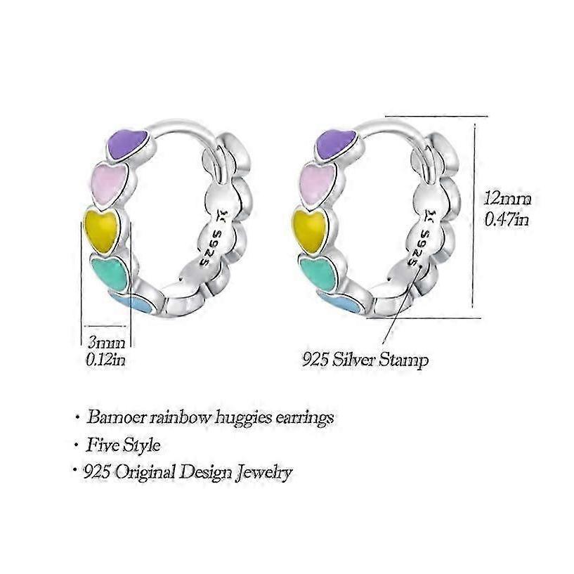 925 Sterling Silver Kids Earrings For Girls Small Hoop Earrings Little Girls Fashion Hypoallergenic Jewelry Birthday Gifts Rainbow Colorful