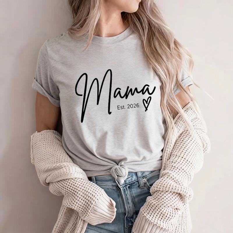 Valentines Day Gift 2026 Womens Pure Cotton Tshirt with MAMA Print Vintage Style Womens Tshirt