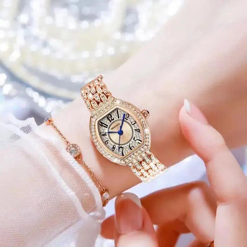 Francuskie diamentowe zegarki imprezowe o wysokiej wartości luksusowe retro modne proste trendy damskie zegarki w kształcie beczki ze strasem