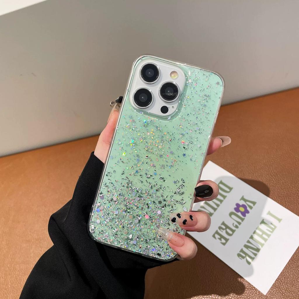 Applicable To Samsung S25edge Protective Case Silver Foil Star Glitter Epoxy TPU Transparent Mobile Phone Soft Case