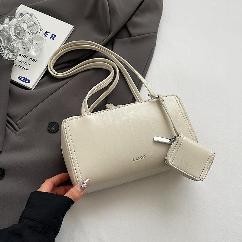 Ladies' Brown Handbag PU Leather Vintage Textured Small Bag Women Versatile One Shoulder Underarm Bag Korean Fashion Handbag
