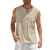 Canottiere da uomo Cotone Lino Traspirante Leggero Colore Unito Design con Coulisse Scollo a V Sensazione Fresca Stile Vacanza Top Maschili