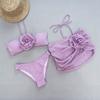 Dreiteiliger Bikini 3D-Blumen-Split-Damenbadeanzug